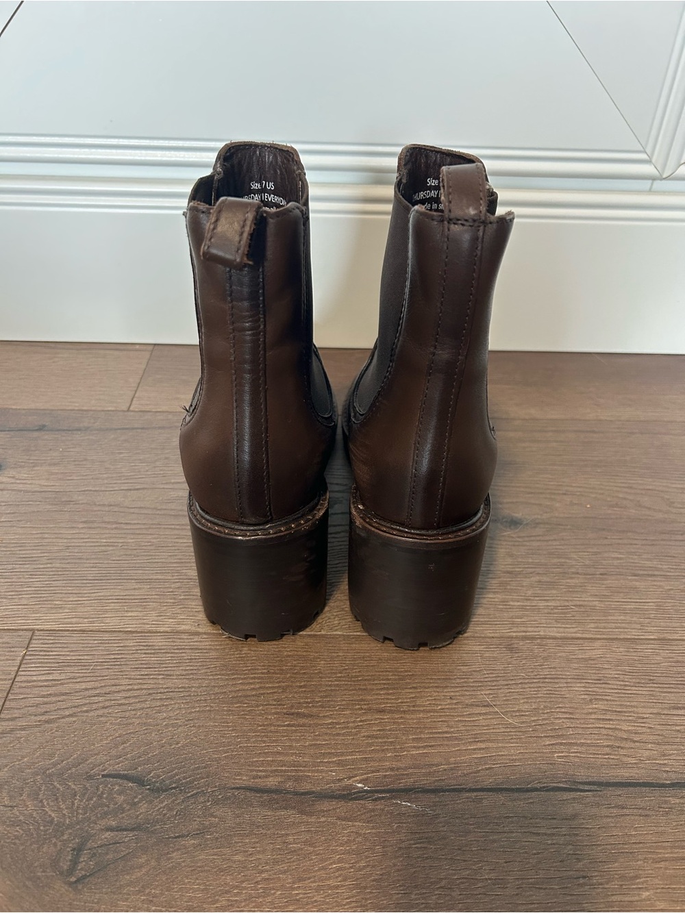 Thursday Boot Company Dark Brown Leather Chelsea Block Heel Booties - Picture 3 of 5